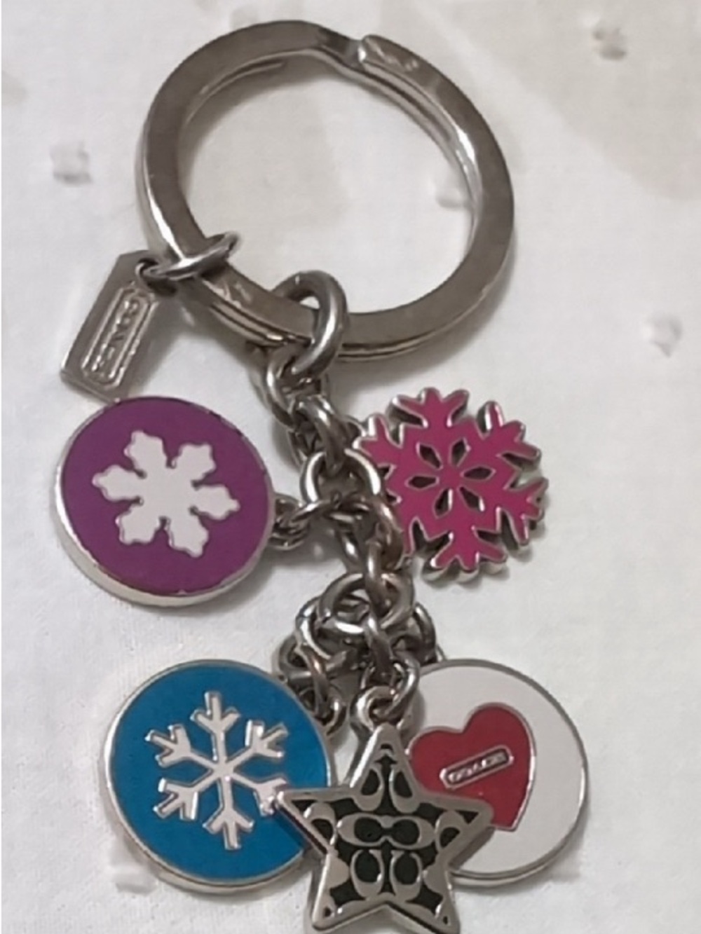 Coach Silver Charm Keychain with Colorful Enamel Snowflakes - Picture 2 of 3